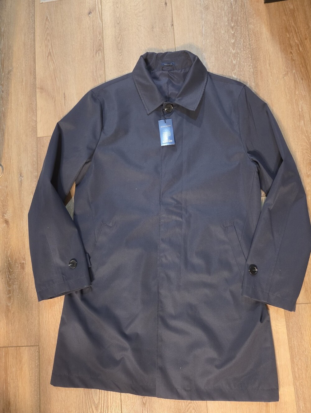NWT Stafford Men's Navy Blue Trench Coat Mac Overcoat Medium